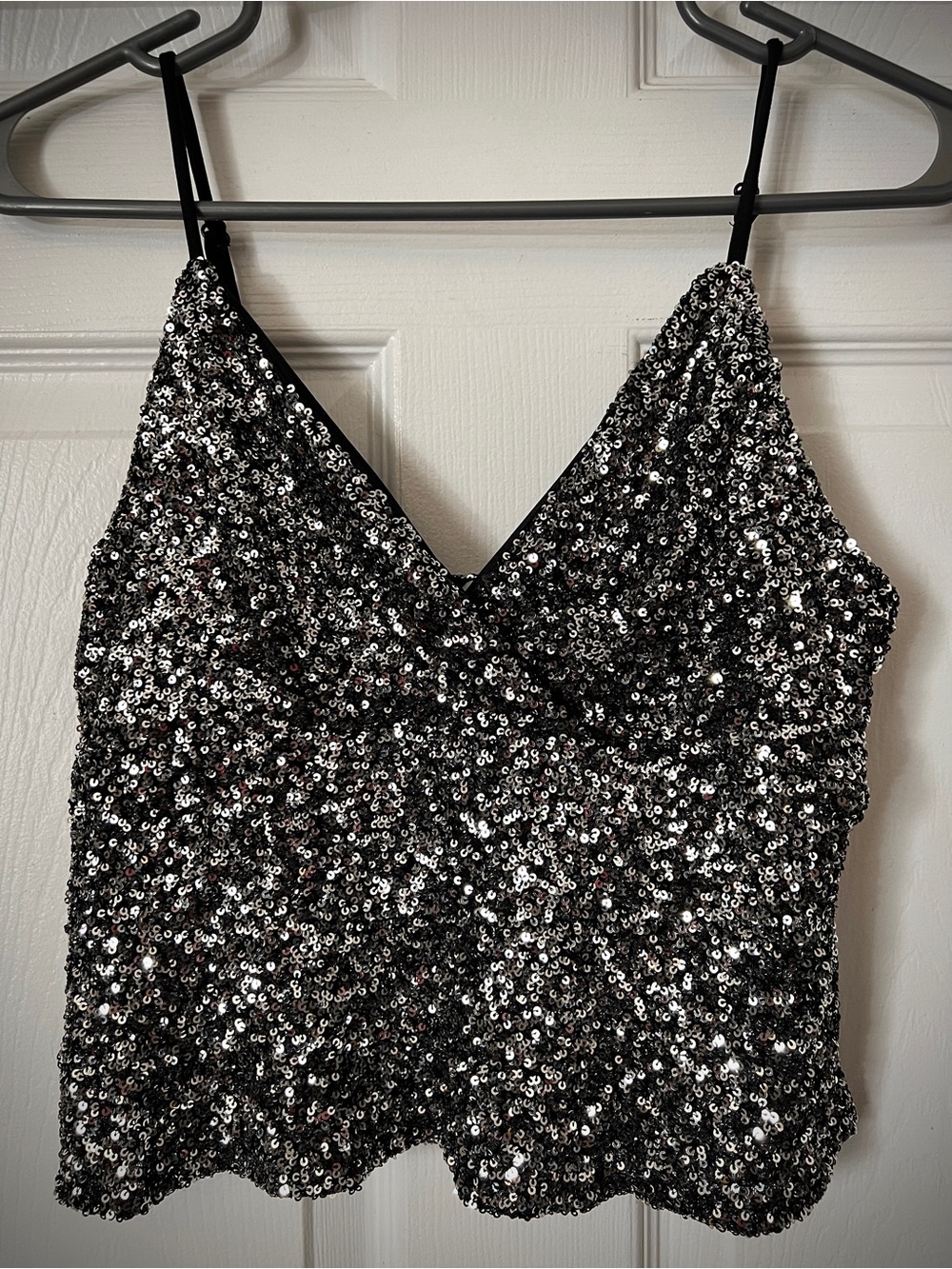 MONTEAU Los Angeles • sequined silver babydoll crop cami top festival party glam